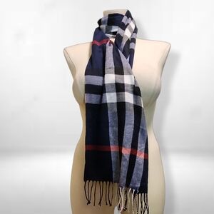 Plaid Cashmere Scarf with Fringe